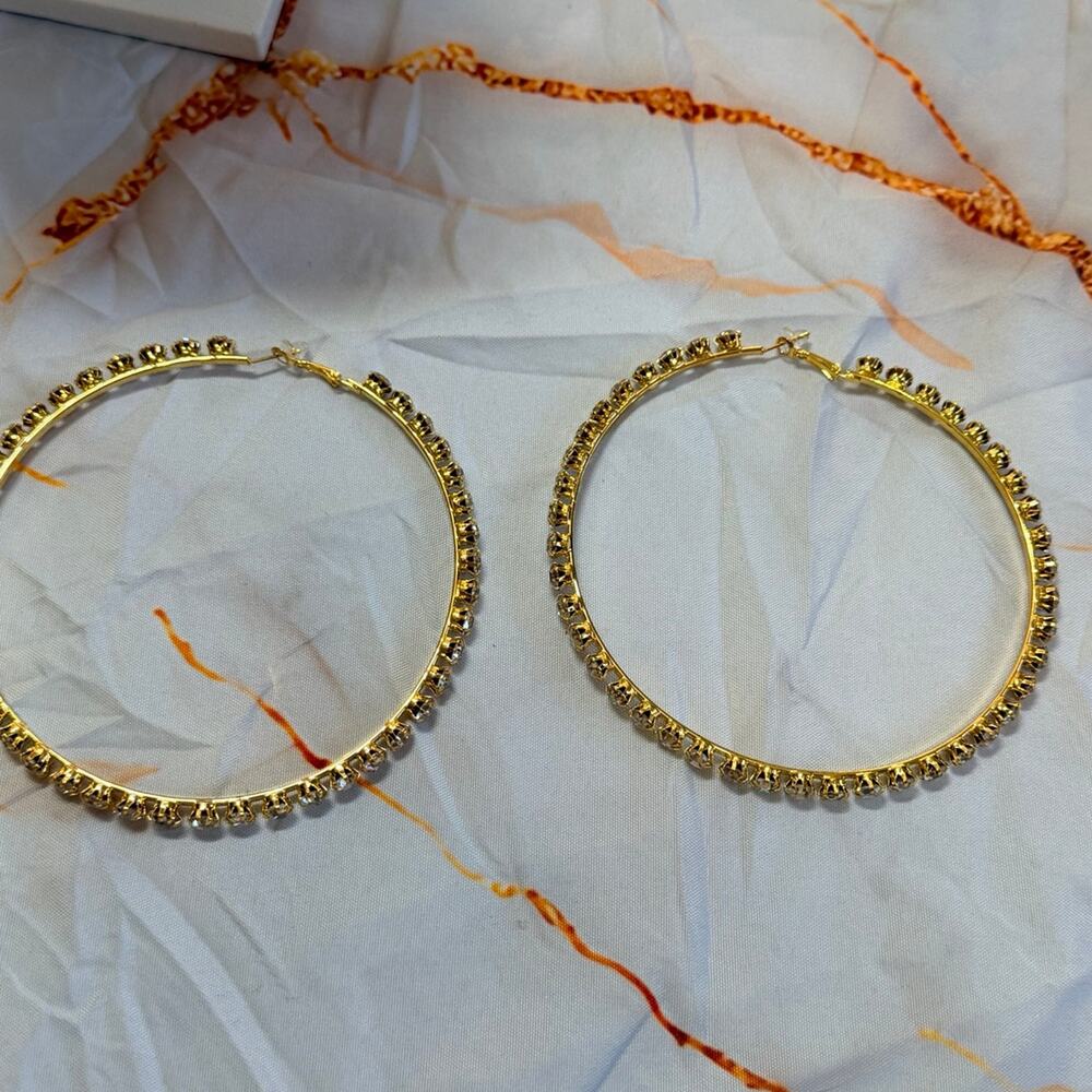 Large Hoop Earrings with Rhinestone Embellishment NEW!